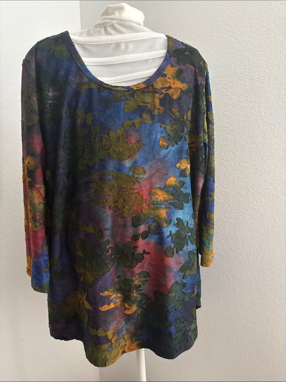 Women’s Green Floral Jacquard Long Sleeve Top - Multicolor